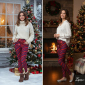 Red Blue Diagonal Stripes Ribbon Background レギンス