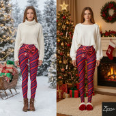 Red Blue Diagonal Stripes Ribbon Background レギンス