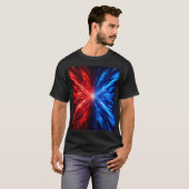 Red Blue Energy Burst T-Shirt – Abstract Explosion Tシャツ (正面フル)