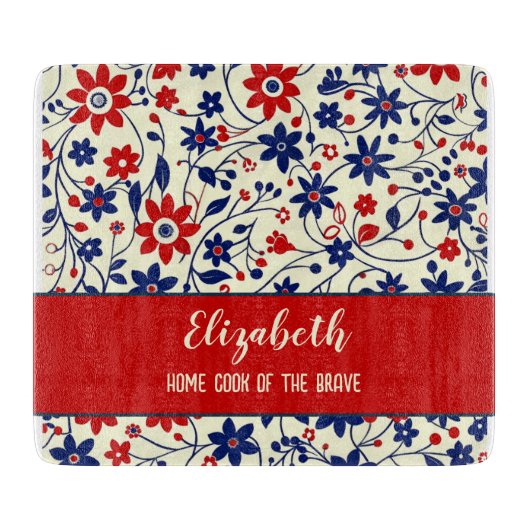 Red Blue Folk Art Kitchenware カッティングボード (正面)