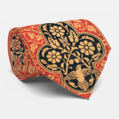 RED BLUE GOLD DAMASK FLOWERS AND WHITE BIRD ネクタイ (ロール)