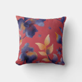 Red Blue Gold watercolor illustration throw pillow クッション (正面)