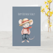 Red Blue Jeans Mouse Birthday カード (黄色い花)