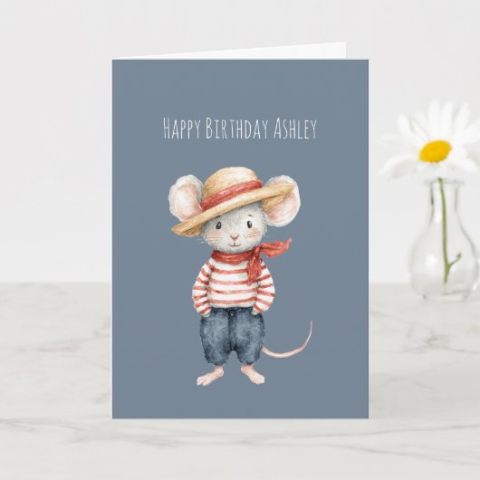 Red Blue Jeans Mouse Birthday カード (小さな植物)