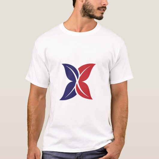 Red Blue Leaf X Modern Minimalist T-Shirt Tシャツ (正面)