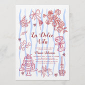 Red Blue Lemon La Dolce Vita Bridal Shower 招待状 (正面)
