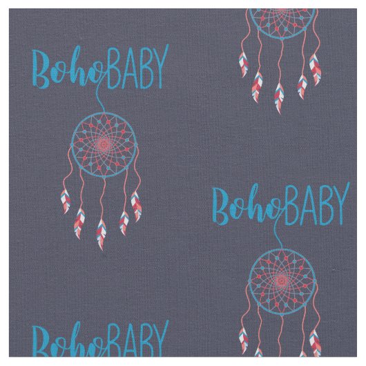 Red Blue Modern Boho Baby Dreamcatcher ファブリック (クローズアップ)