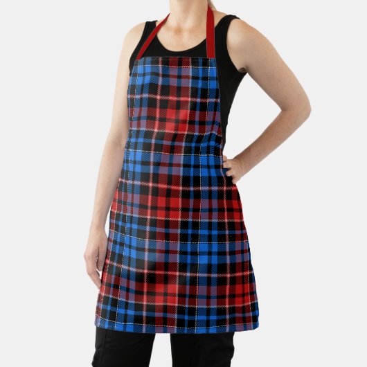 Red Blue On Black Plaid Tartan Design  エプロン (インサイチュ)
