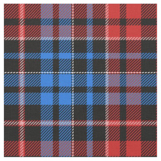 Red Blue On Black Plaid Tartan Design  ファブリック (クローズアップ)
