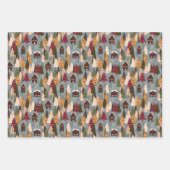 Red Blue Orange Christmas Forest Village ラッピングペーパーシート (正面)