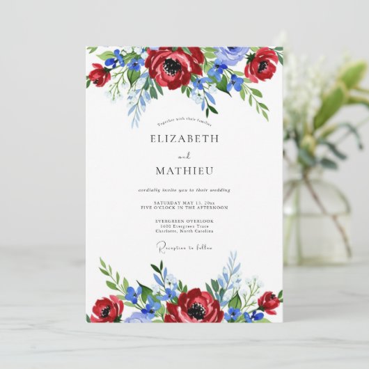 Red Blue Painterly Summer Wedding 招待状 (スタンド正面)