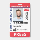 Red Blue Photo & Logo Press ID QR Code バッジ (正面)