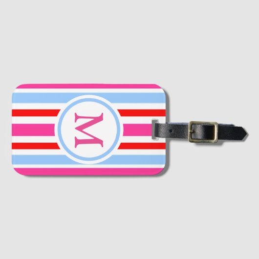 Red Blue Pink Candy Stripes Monogram ラゲッジタグ (正面横)