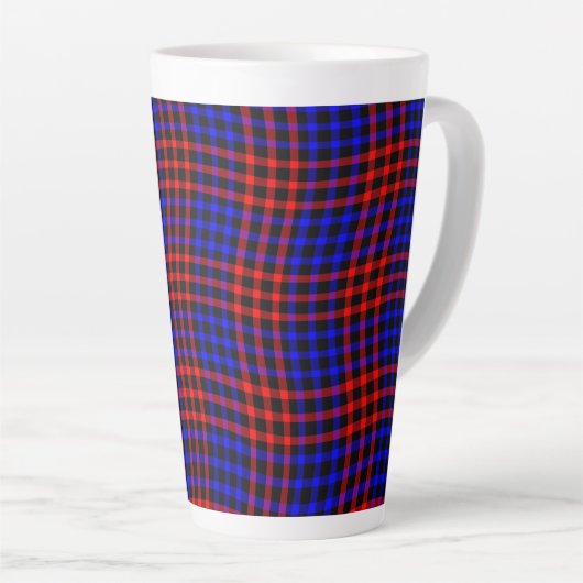 Red Blue Plaid Checker Seamless Pattern カフェラテマグ (右アングル)