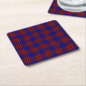 Red Blue Plaid Checker Seamless Pattern スクエアペーパーコースター (アングル)