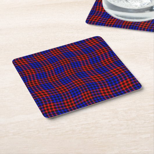 Red Blue Plaid Checker Seamless Pattern スクエアペーパーコースター (アングル)