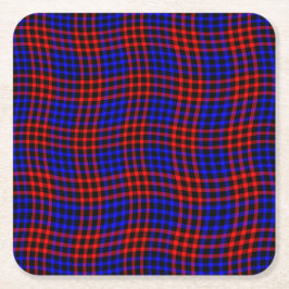 Red Blue Plaid Checker Seamless Pattern スクエアペーパーコースター