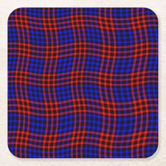 Red Blue Plaid Checker Seamless Pattern スクエアペーパーコースター (正面)