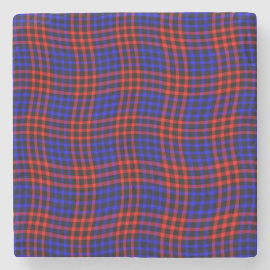Red Blue Plaid Checker Seamless Pattern ストーンコースター (正面)