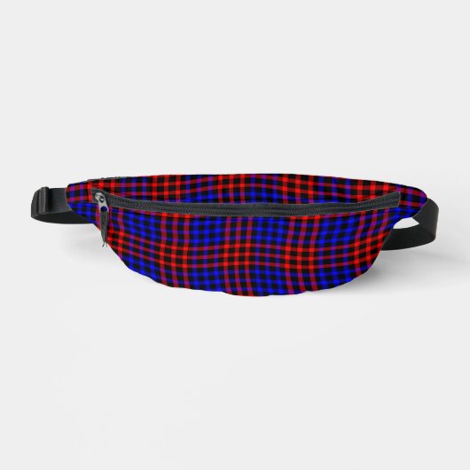 Red Blue Plaid Checker Seamless Pattern ファニーパック (正面)