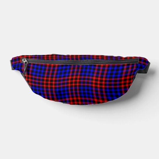 Red Blue Plaid Checker Seamless Pattern ファニーパック (レイダウン)