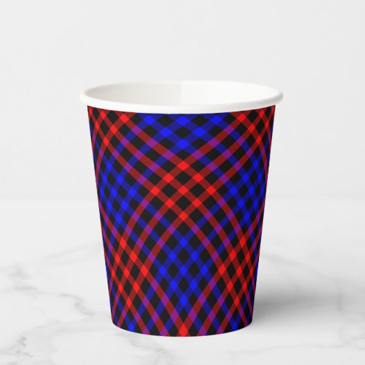 Red Blue Plaid Checker Seamless Pattern 紙コップ (左)