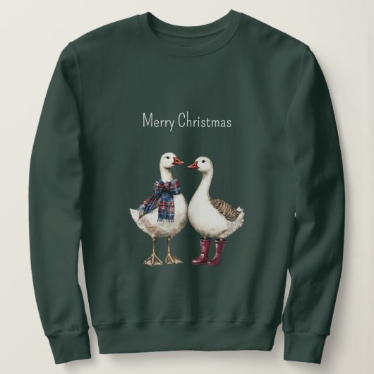 Red Blue Plaid Christmas Geese スウェットシャツ (デザイン正面)