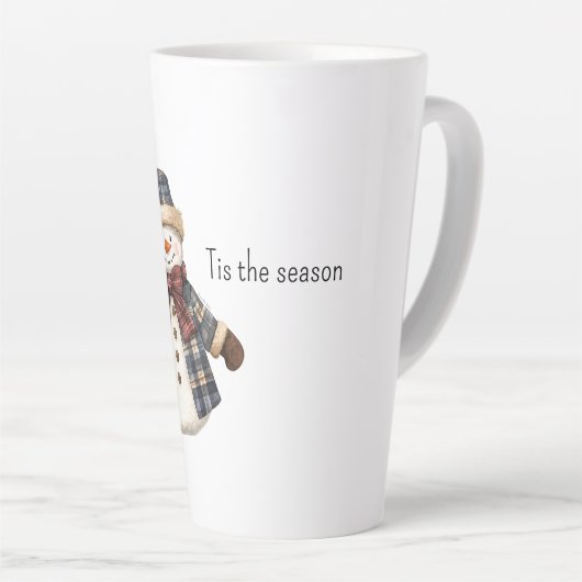 Red Blue Plaid Christmas Snowman カフェラテマグ (右アングル)