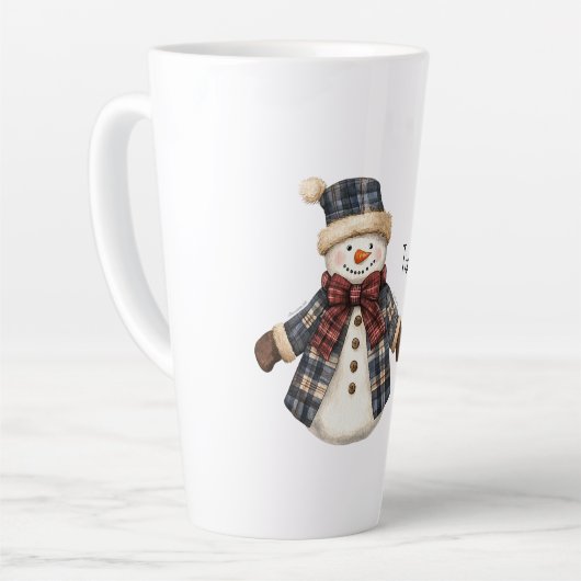 Red Blue Plaid Christmas Snowman カフェラテマグ (左アングル)