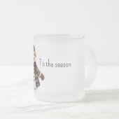 Red Blue Plaid Christmas Snowman フロストグラスマグカップ (正面右)