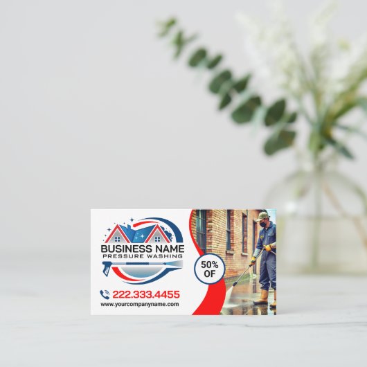 Red Blue Power Wash House Cleaning Services 名刺 (スタンド正面)