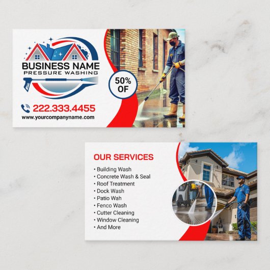 Red Blue Power Wash House Cleaning Services 名刺 (正面/裏面)