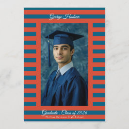 Red & Blue Preppy High School Photo Graduate 案内状