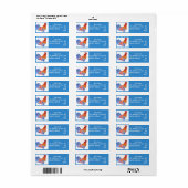 Red Blue Rooster Art Bird Return Address Labels ラベル (フルシート)
