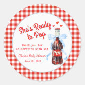 Red & Blue She's Ready to Pop Baby Shower  ラウンドシール (正面)