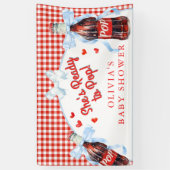 Red & Blue She's Ready to Pop Baby Shower  横断幕 (縦)