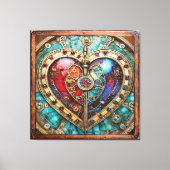 Red & Blue Stained Glass Heart Steampunk Series キャンバスプリント (正面)
