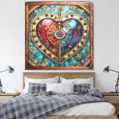 Red & Blue Stained Glass Heart Steampunk Series キャンバスプリント (インサイチュ (寝室))