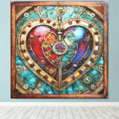 Red & Blue Stained Glass Heart Steampunk Series キャンバスプリント (インサイチュ (ウッドフロア))