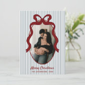Red Blue Stripes & Bow Frame Christmas Photo シーズンカード (スタンド正面)