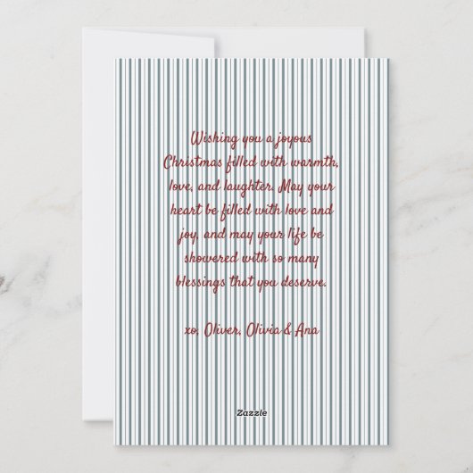 Red Blue Stripes & Bow Frame Christmas Photo シーズンカード (裏面)