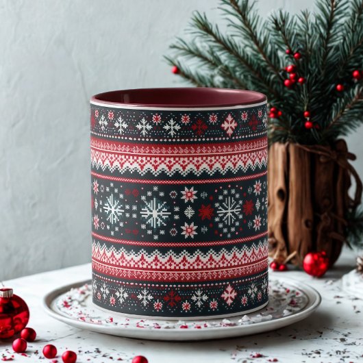 Red Blue Ugly Sweater Snowflakes Holiday マグカップ