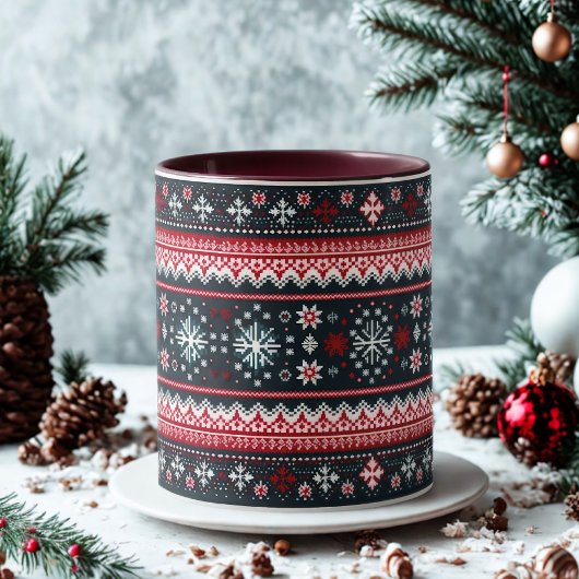 Red Blue Ugly Sweater Snowflakes Holiday マグカップ