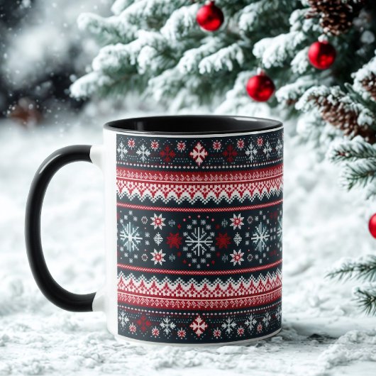 Red Blue Ugly Sweater Snowflakes Holiday マグカップ