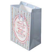 Red & Blue Vintage Fancy Floral Baby Shower Favors ミディアムペーパーバッグ (正面アングル)