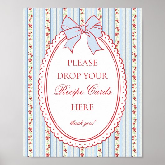 Red & Blue Vintage Fancy Floral Share a Recipe ポスター (正面)