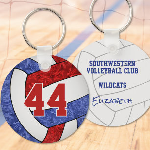 red blue volleyball keychain w school team name キーホルダー