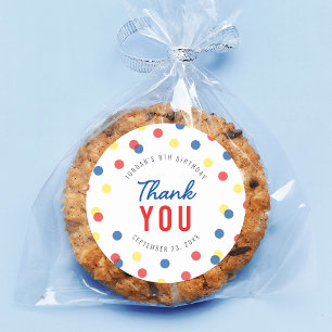 Red Blue Yellow Confetti Birthday Thank You ラウンドシール
