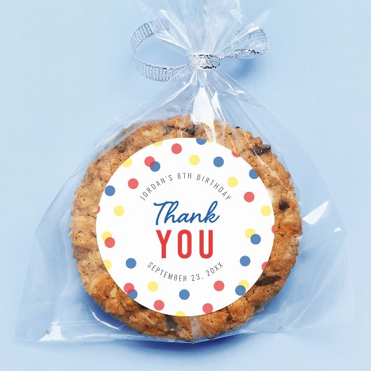 Red Blue Yellow Confetti Birthday Thank You ラウンドシール
