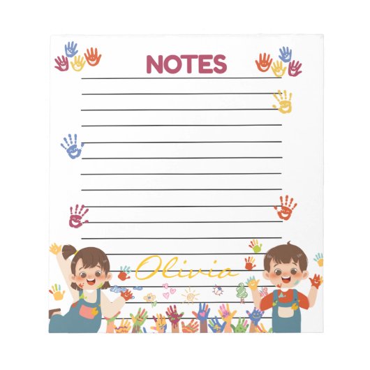 Red Blue Yellow Playful Kids Personalized Notepad ノートパッド (正面)